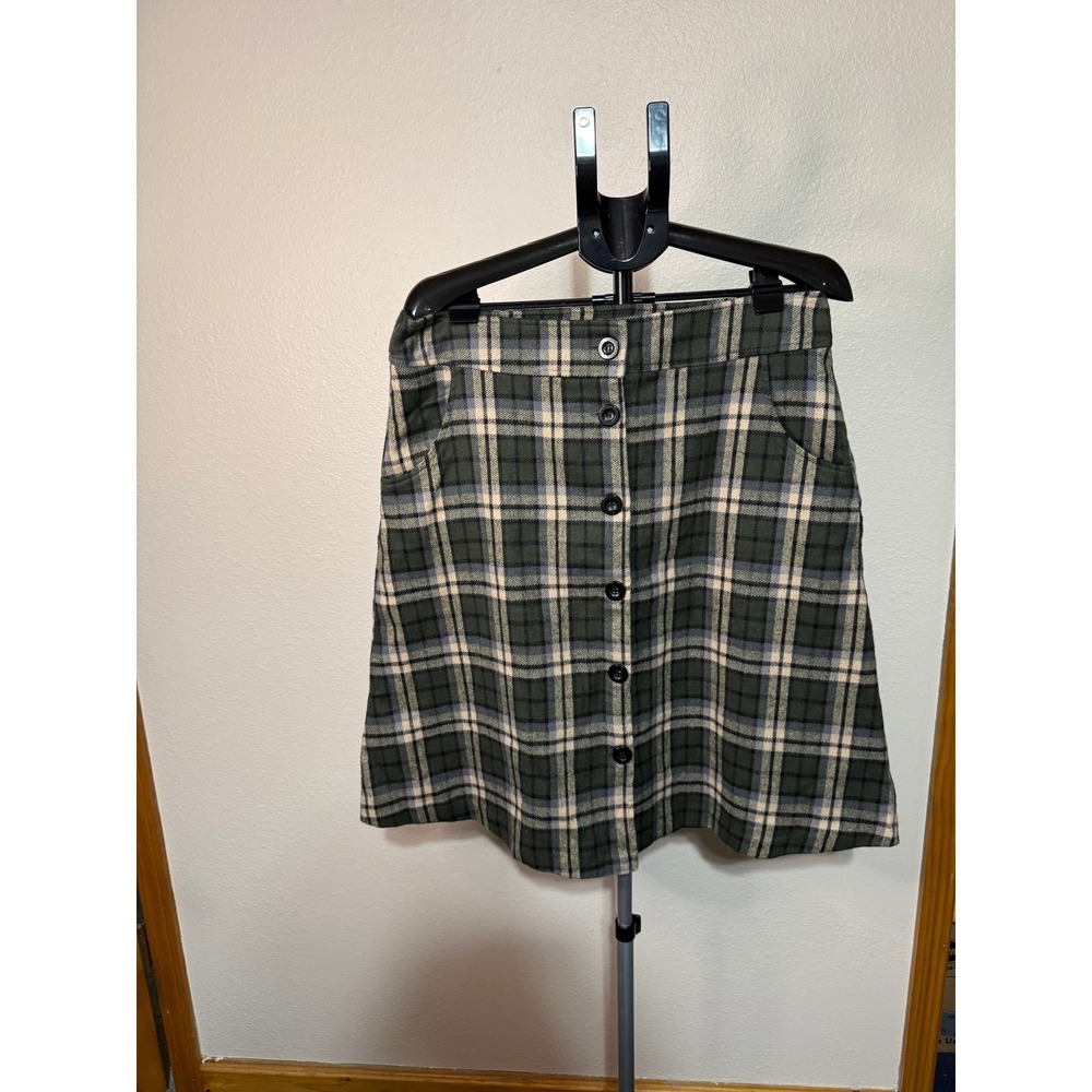 Retrolicious Green‎ Plaid Button Front Mini Skirt XL Cotton Made in USA NWT